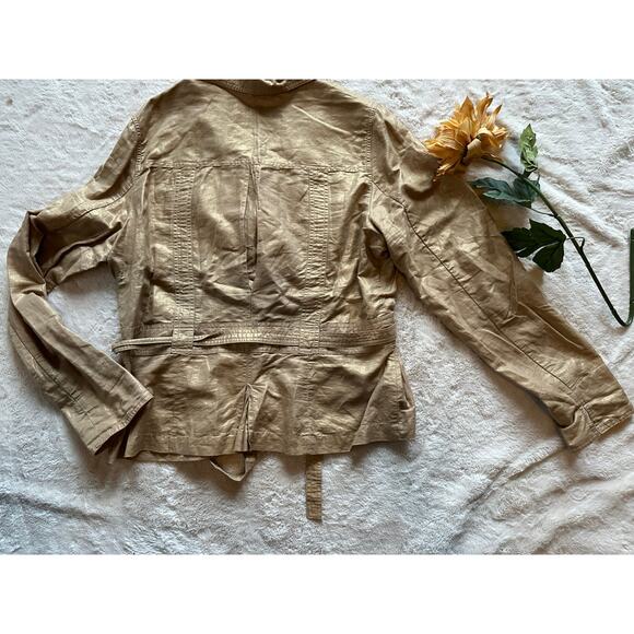 Coldwater Creek Gold Metallic Belted Jacket Size Large - Picture 7 of 8